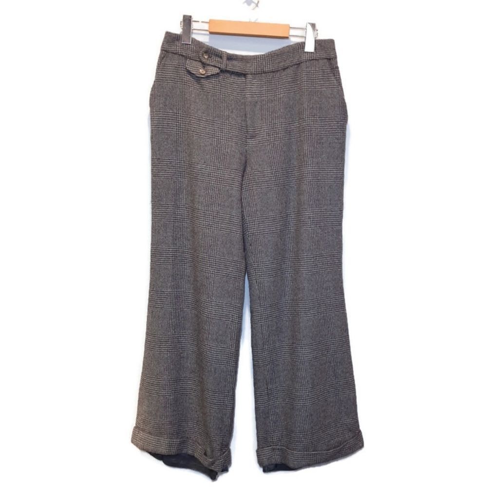 Lauren Ralph Lauren High Waist Pants Pure Wool Houndstooth Cuffed Wide Leg 12P